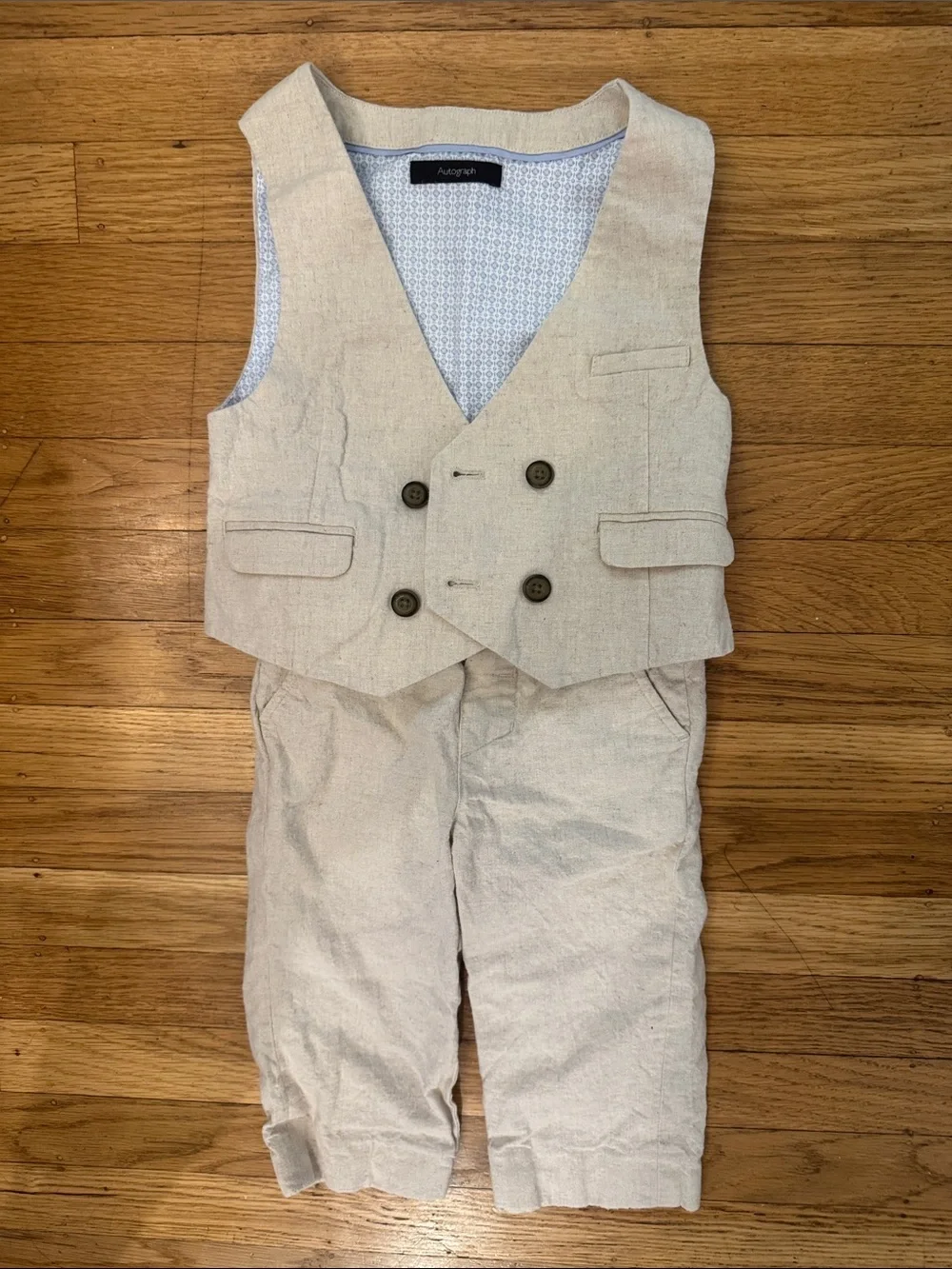 Adorable Toddler Beige Linen Vest & Pants Set for Wedding or Formal Summer Event